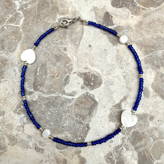 Blue Ocean Bliss - Silver Anklet